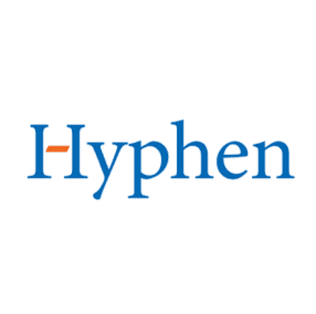 Blue text spelling Hyphen, featuring an orange hyphen between the H and Y.