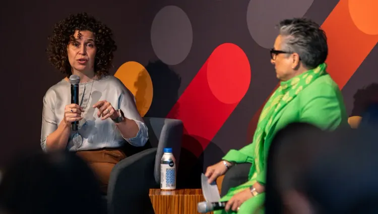 From left to right: Janis Bowdler, counselor for racial equity at the U.S. Department of the Treasury, and Shamina Singh, Founder & President of the Mastercard Center for Inclusive Growth