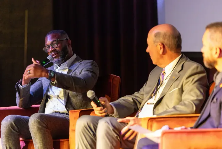 Birmingham Mayor Randall L. Woodfin and Regions Bank CEO John Turner during the closing conversation at the Mastercard Strive USA Alabama Summit.