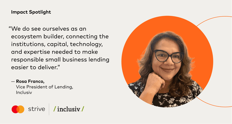 Rosa Franco, Inclusiv VP of Lending, smiles beside a quote on ecosystem building.
