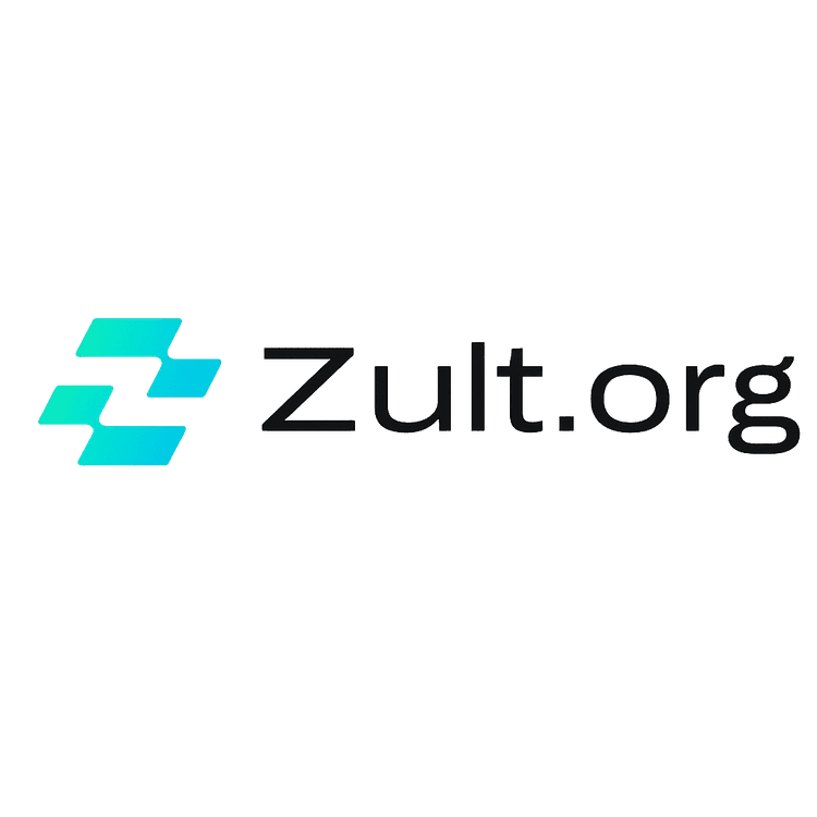 Zult.org logo featuring a blue-teal geometric icon and subtle text.